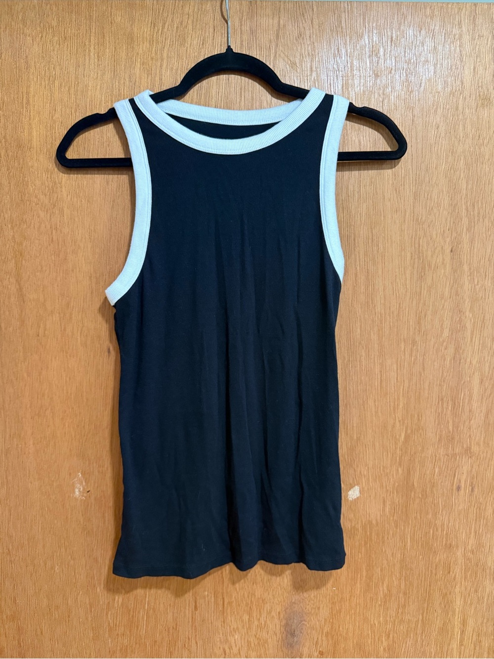a new day Black Ribbed Tank with White Trim cotton